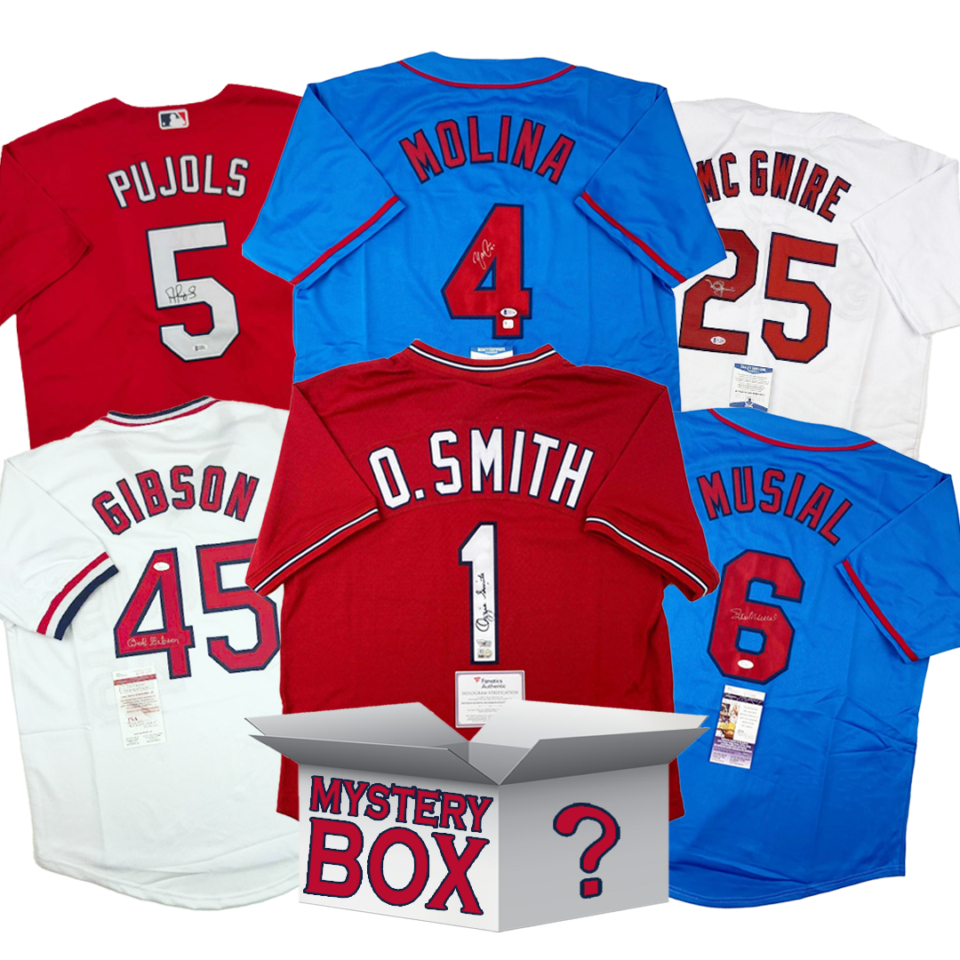 Autographed/Signed St. Louis Baseball Jersey Mystery Box with PSA JSA or Beckett COA