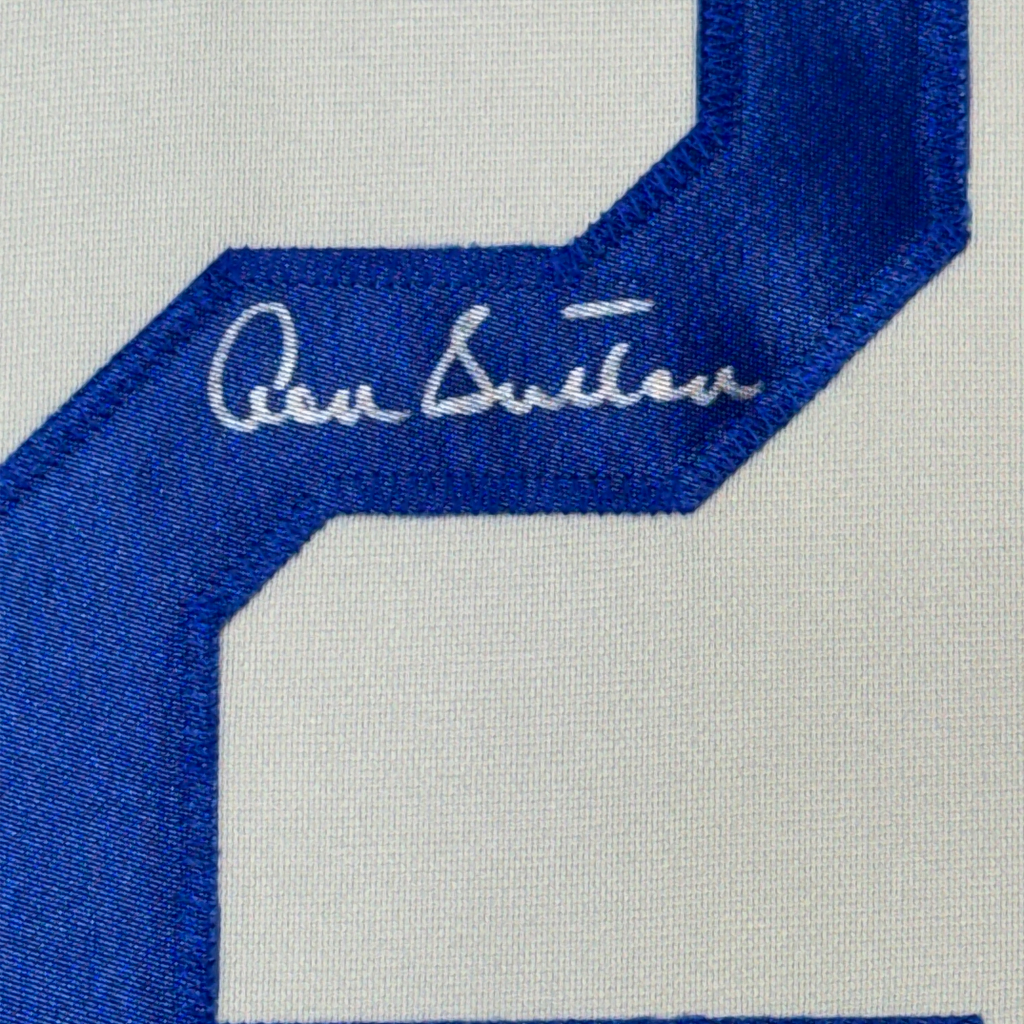 Framed Autographed/Signed Don Sutton HOF 98 35x39 Los Angeles LA Grey Baseball Jersey JSA COA