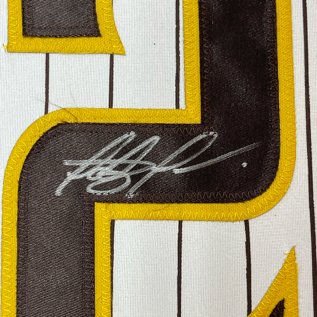 Framed Autographed/Signed Fernando Tatis Jr. 35x39 San Diego Pinstripe Baseball Jersey JSA COA