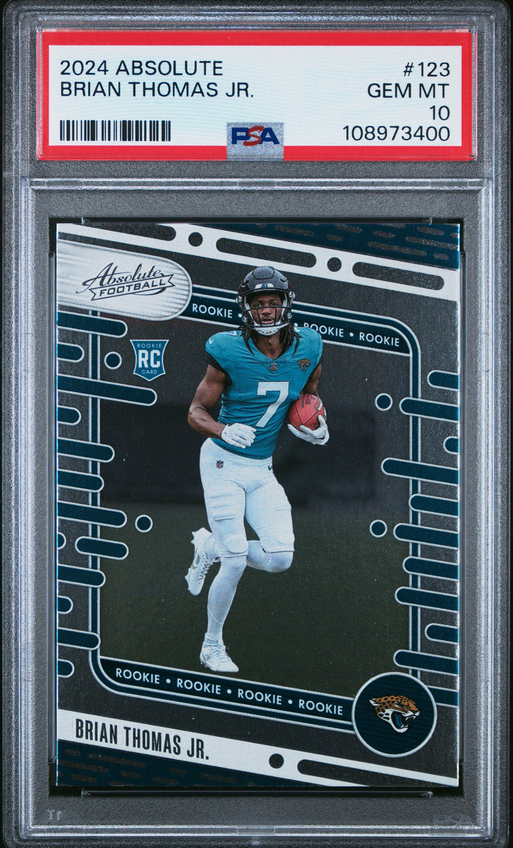 Graded 2024 Panini Absolute Brian Thomas Jr #123 Rookie RC Football Card PSA 10 Gem Mint