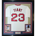 Framed Autographed/Signed Luis Tiant 35x39 Boston Red Sox White Baseball Jersey JSA COA