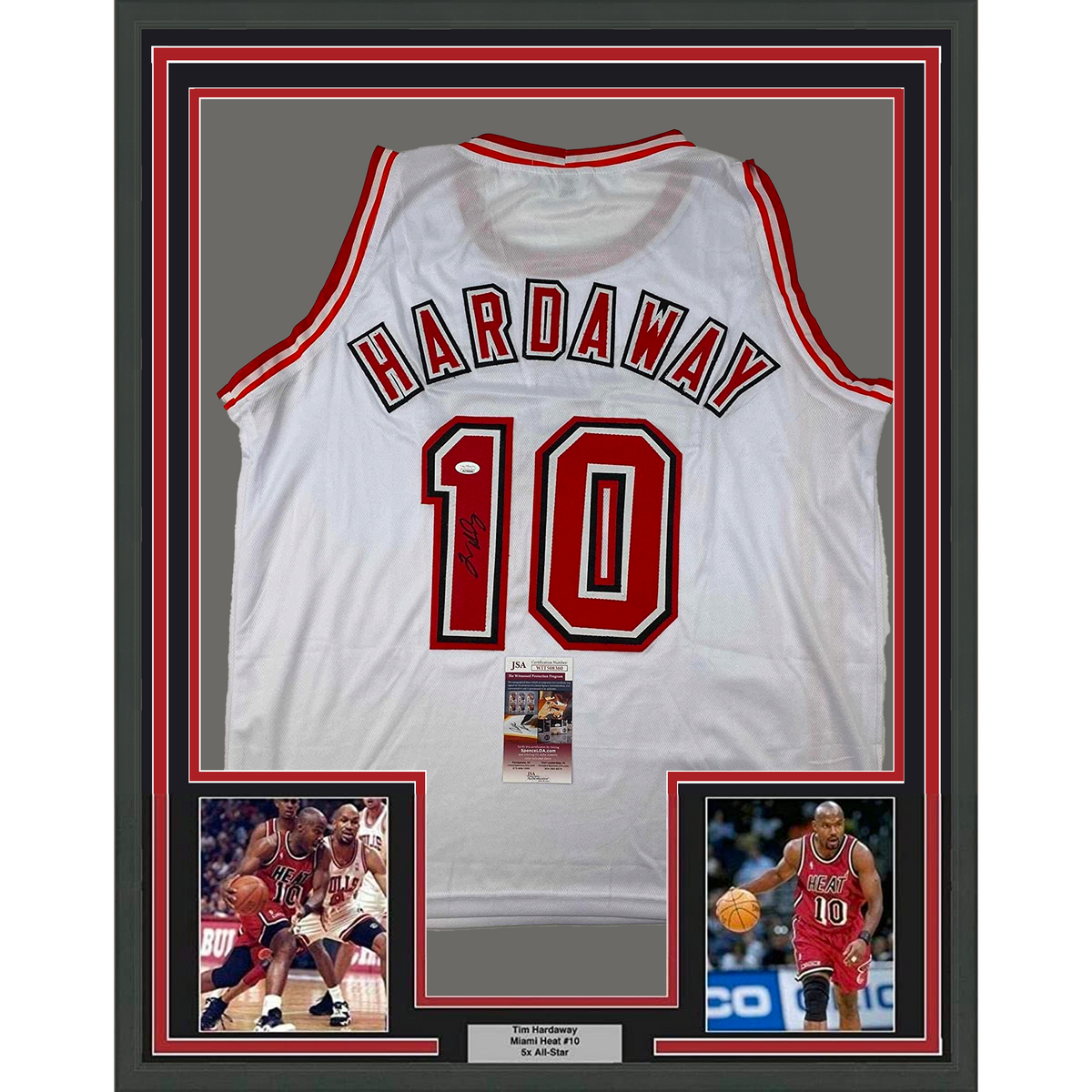 Framed Autographed/Signed Tim Hardaway 35x39 Miami White Basketball Jersey JSA COA