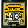 Framed Autographed/Signed Troy Polamalu 35x39 Pittsburgh Bumble Bee Football Jersey Beckett BAS COA