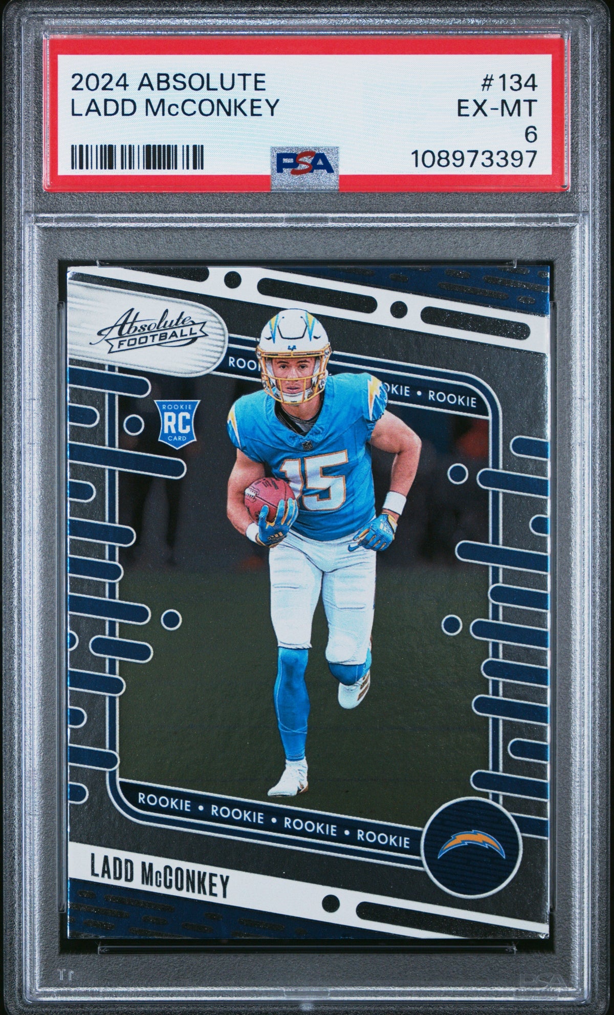 Graded 2024 Panini Absolute Ladd McConkey #134 Rookie RC Football Card PSA 6 EX Mint