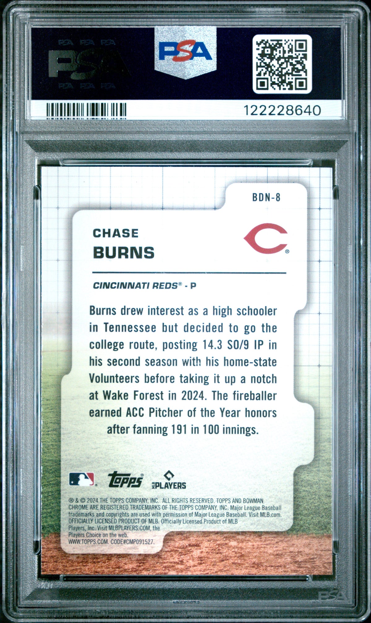 Graded 2024 Topps Bowman Draft Chase Burns #BDN8 Draft Night Rookie RC Baseball Card PSA 9 Mint