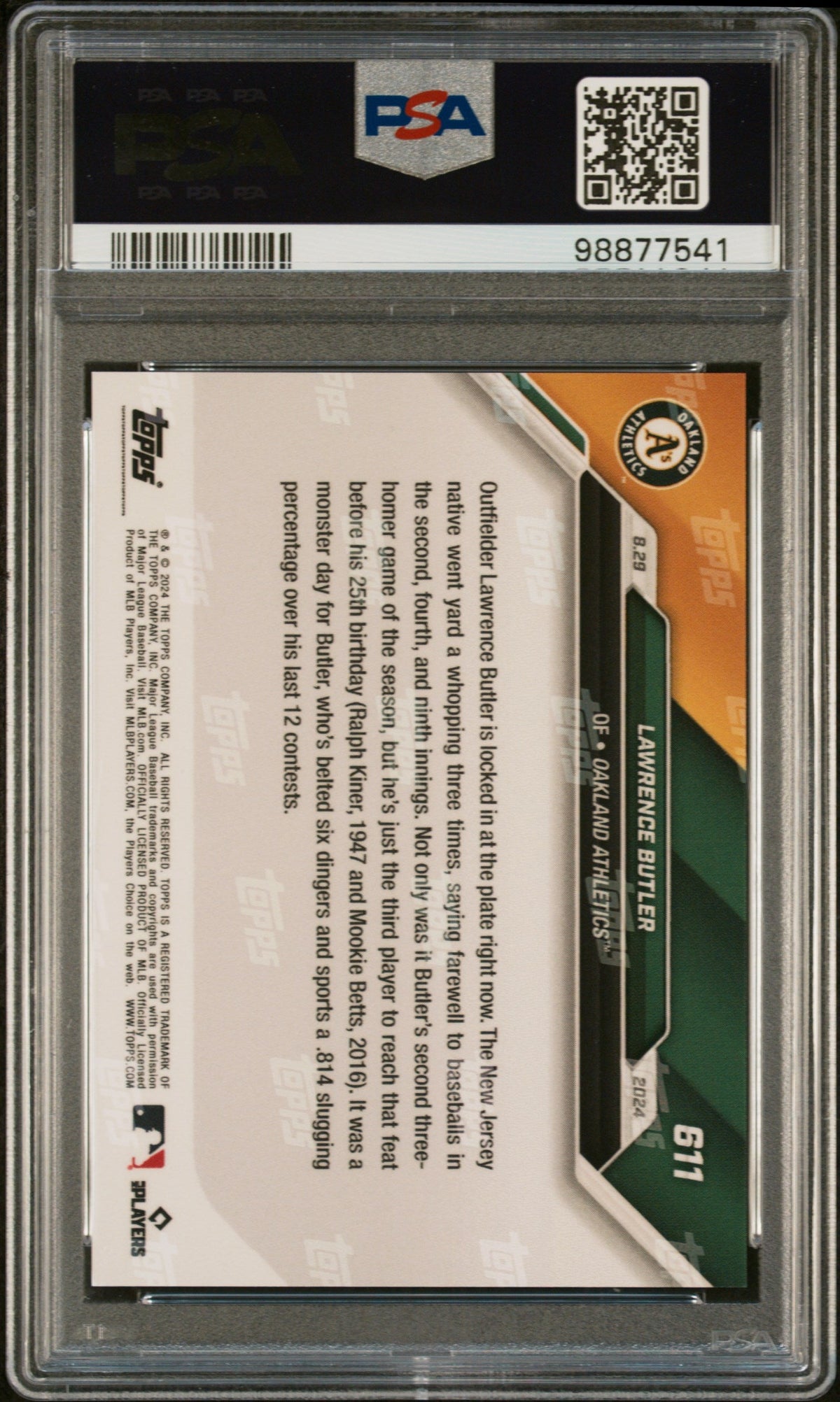 Graded 2024 Topps Now Lawrence Butler #611 Rookie RC Baseball Card PSA 10 Gem Mint