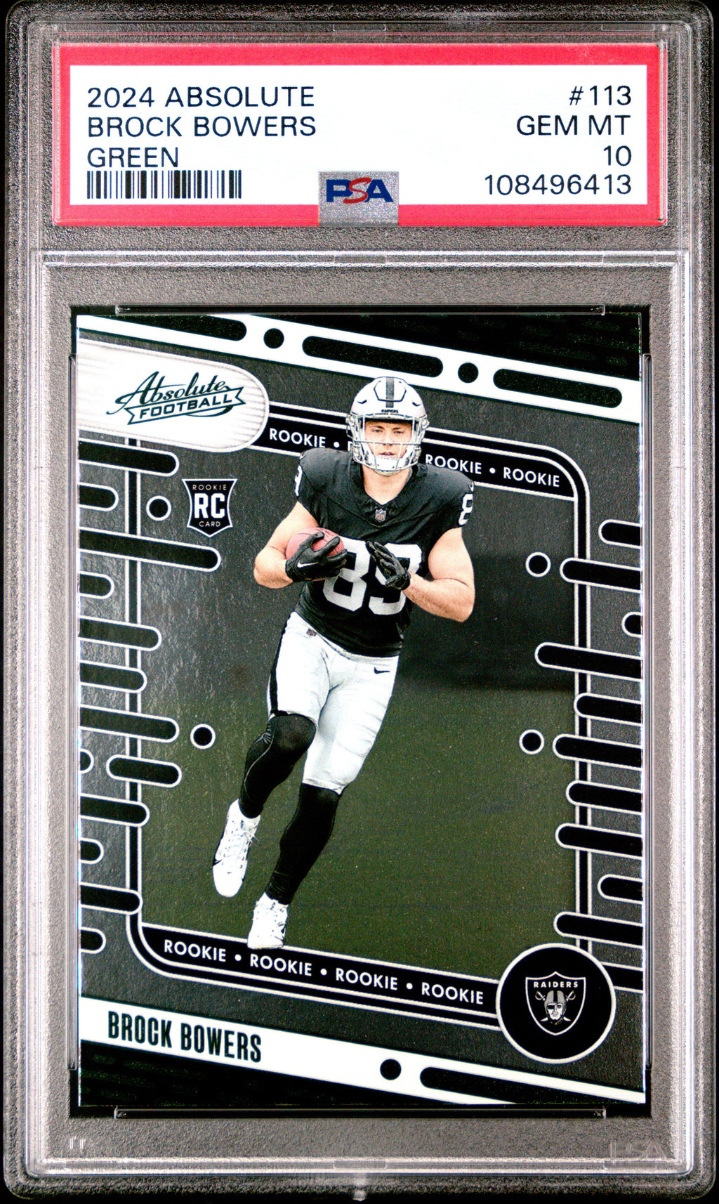 Graded 2024 Panini Absolute Brock Bowers #113 Green Rookie RC Football Card PSA 10 Gem Mint