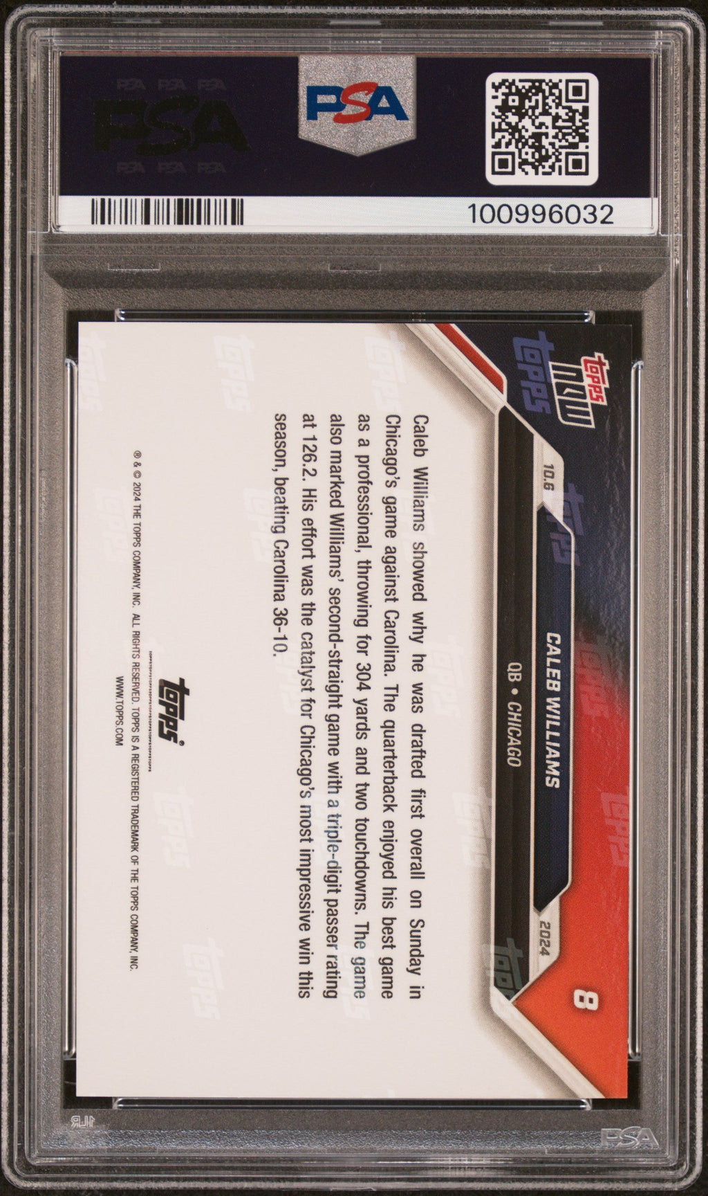 Graded 2024 Topps Now Caleb Williams #8 Rookie RC Football Card PSA 10 Gem Mint