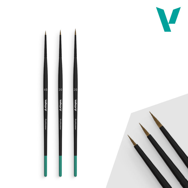 Vallejo Hobby Brushes: Pro Modeler - Natural Hair - Design Set - Sizes 4/0, 3/0 & 2/0