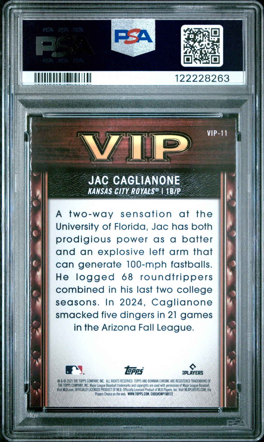 Graded 2025 Topps Bowman Jac Caglianone #VIP11 Very Important Prospects Rookie RC Baseball Card PSA 9 Mint