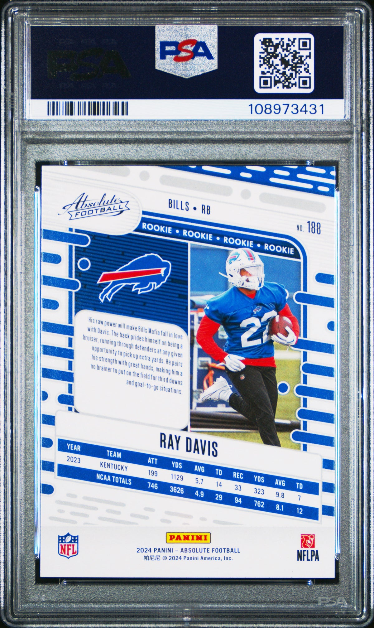 Graded 2024 Panini Absolute Ray Davis #188 Rookie RC Football Card PSA 10 Gem Mint