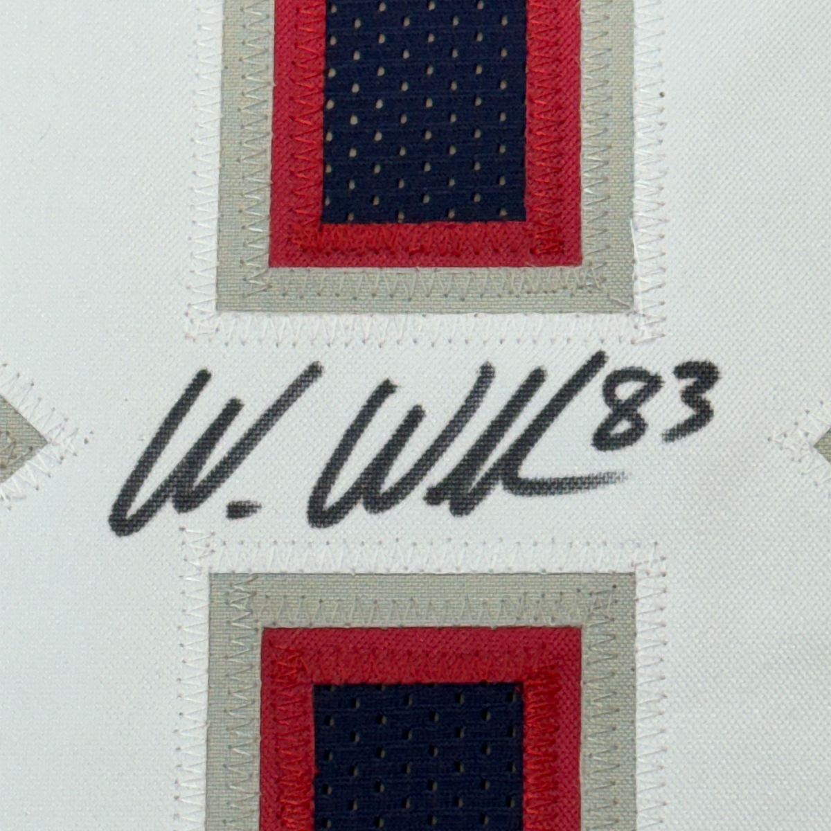 Framed Autographed/Signed Wes Welker 35x39 New England Blue Football Jersey Beckett BAS COA