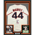 Framed Autographed/Signed Willie McCovey 35x39 "521 HR's" San Francisco Cream Baseball Jersey JSA COA