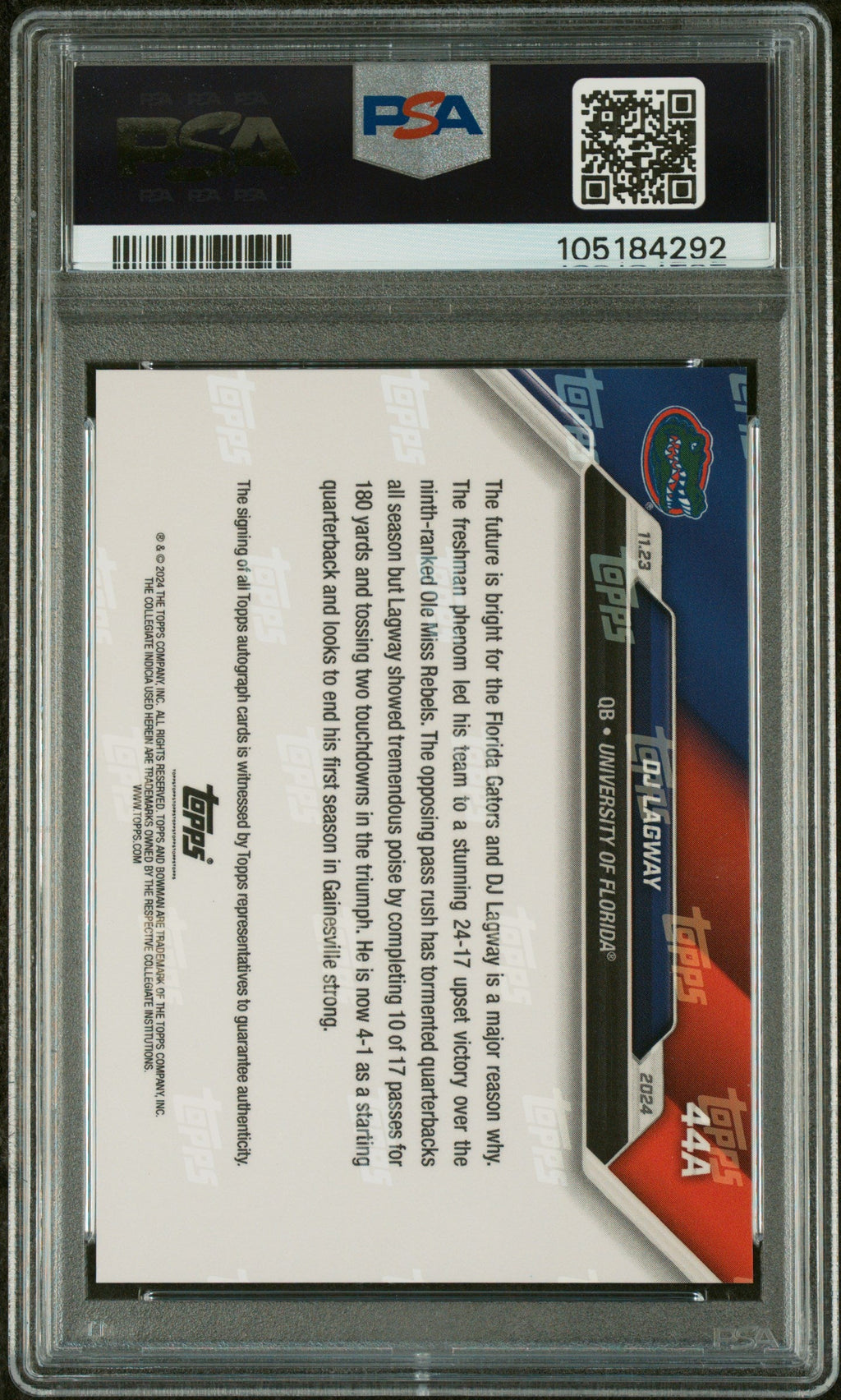 Graded 2024 Topps Bowman U Now DJ Lagway #44A Autograph Red /10 Rookie RC Football Card PSA 10 Auto Grade Gem Mint
