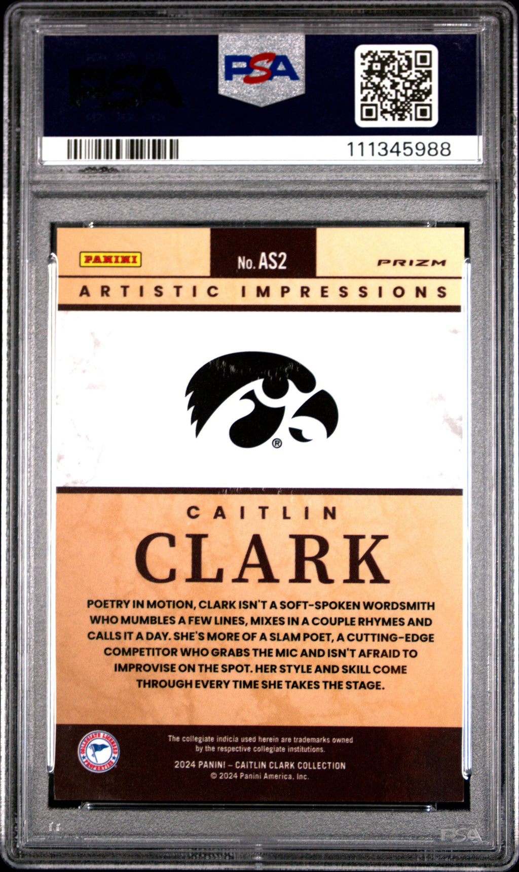 Graded 2024 Panini Caitlin Clark Collection Caitlin Clark #AS2 Artistic Selection Rookie RC Basketball Card PSA 10 Gem Mint
