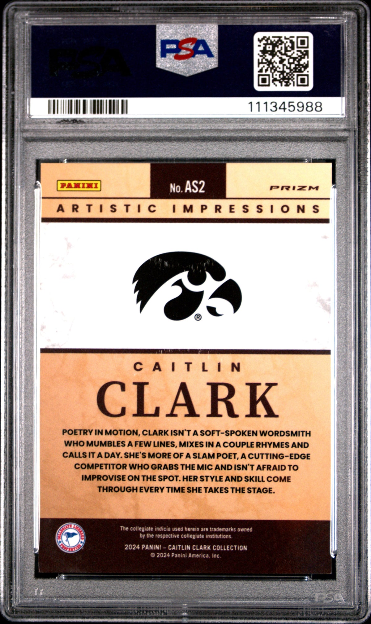 Graded 2024 Panini Caitlin Clark Collection Caitlin Clark #AS2 Artistic Selection Rookie RC Basketball Card PSA 10 Gem Mint