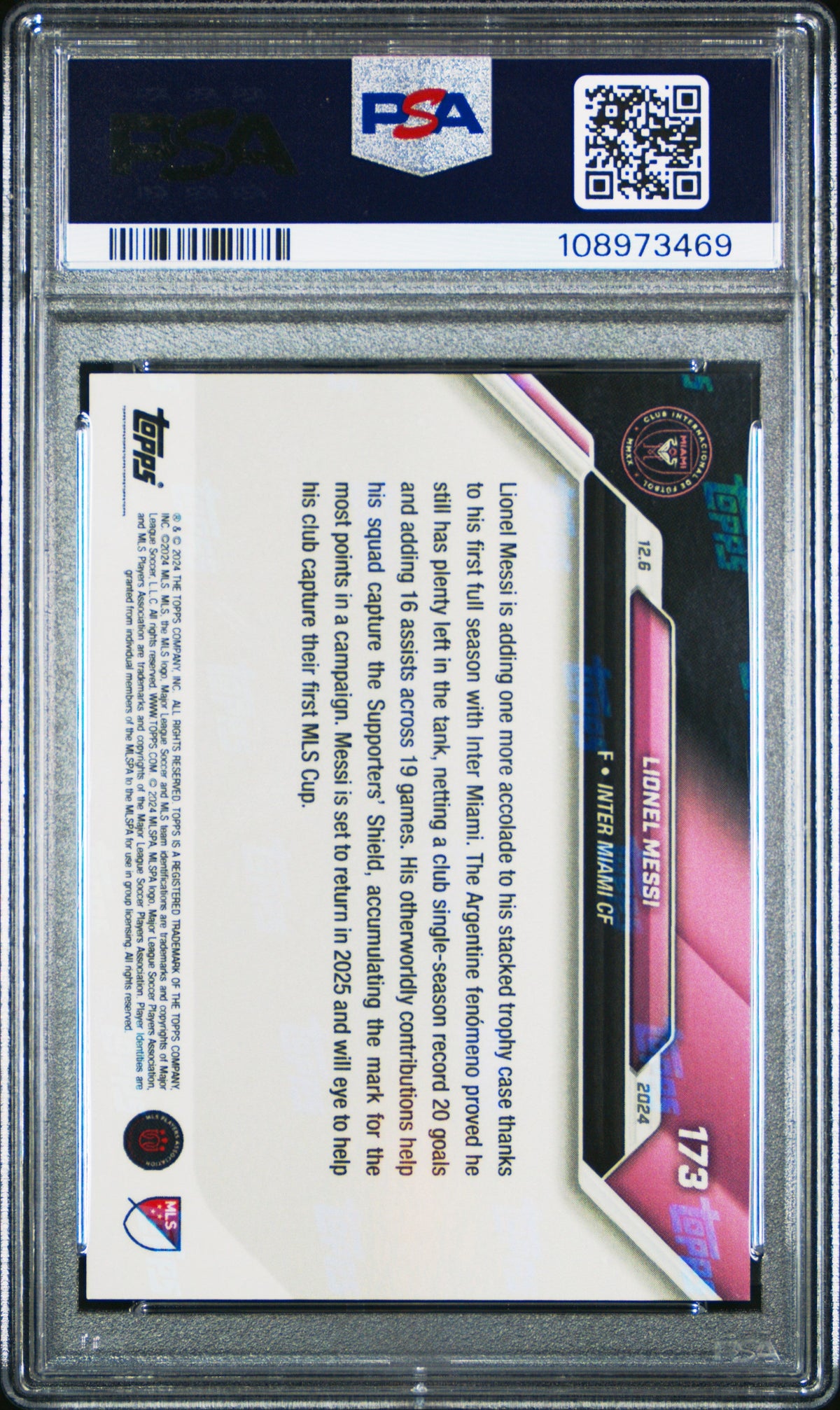 Graded 2024 Topps Now MLS Lionel Messi #173 Soccer Card PSA 10 Gem Mint