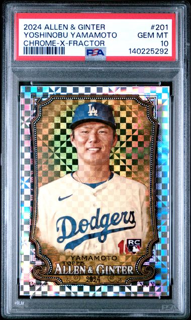 Graded 2024 Topps Allen & Ginter Yoshinobu Yamamoto #201 Chrome Xfractor Rookie RC Baseball Card PSA 10 Gem Mint
