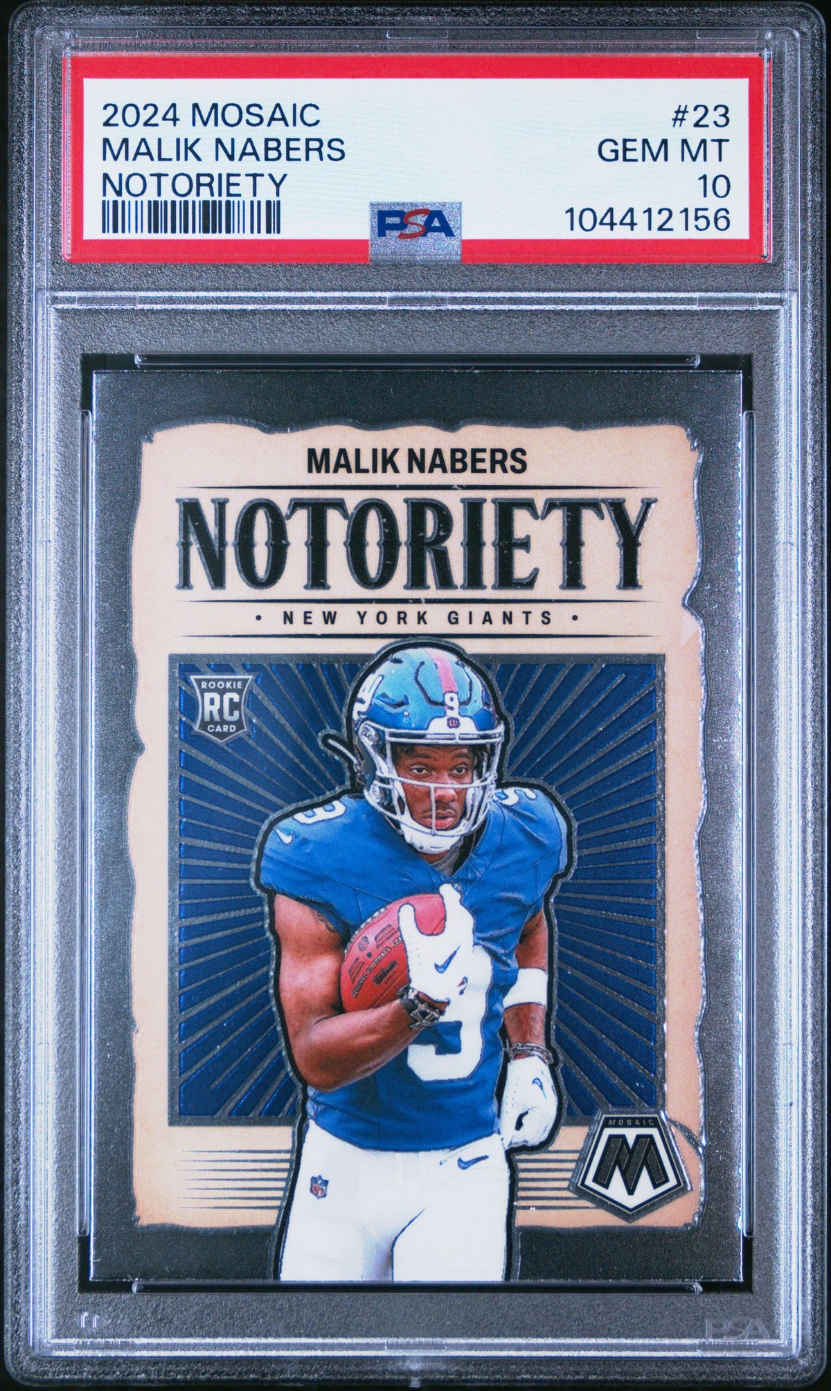 Graded 2024 Panini Mosaic Malik Nabers #23 Notoriety Rookie RC Football Card PSA 10 Gem Mint
