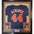 Framed Autographed/Signed Yordan Alvarez 35x39 Houston Blue Baseball Jersey Beckett BAS COA