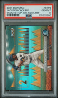 Graded 2024 Topps Bowman Jackson Chourio #BTP2 Scouts Top 100 Aqua Refractor #/125 Rookie RC Baseball Card PSA 10 Gem Mint