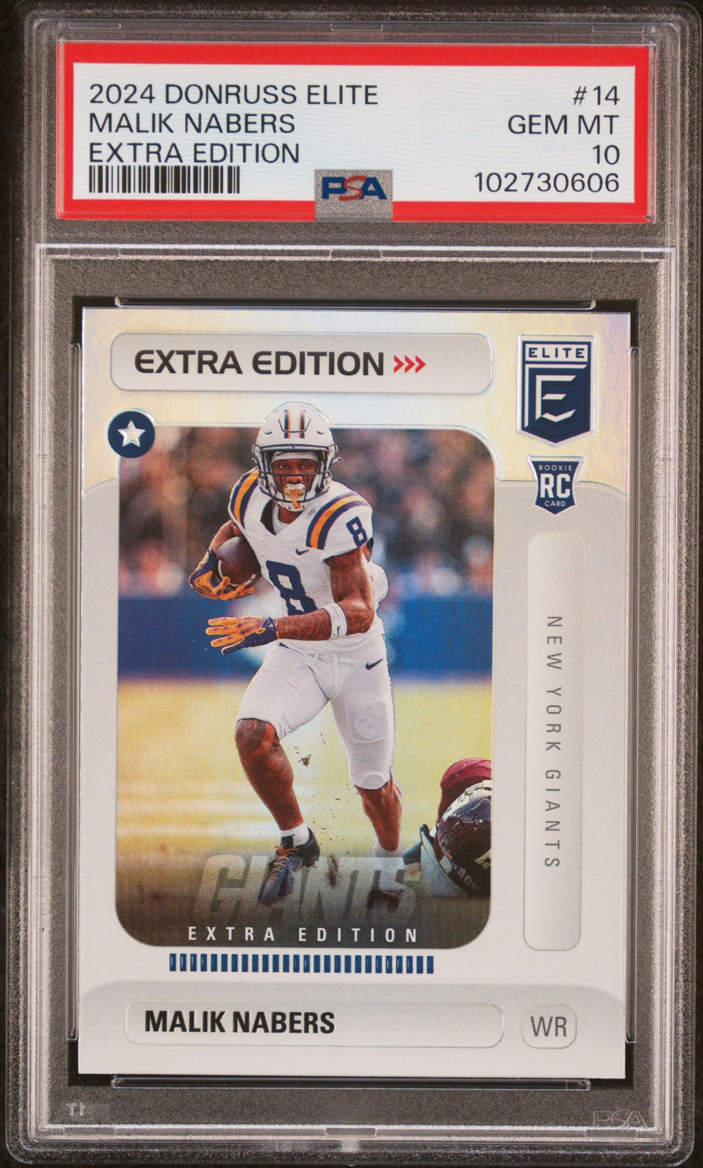 Graded 2024 Panini Donruss Elite Malik Nabers #14 Extra Edition Rookie RC Football Card PSA 10 Gem Mint