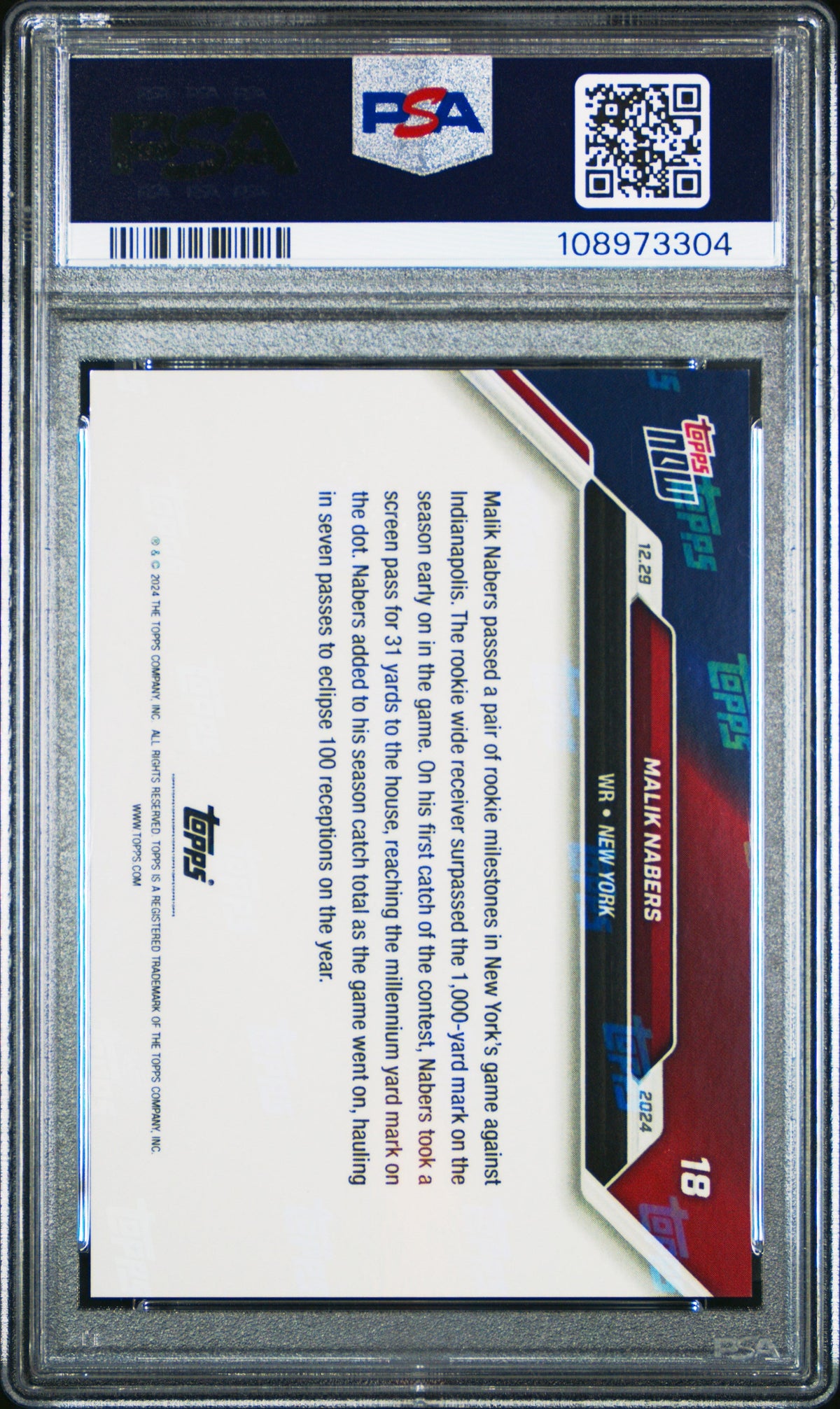Graded 2024 Topps Now Malik Nabers #18 Rookie RC Football Card PSA 10 Gem Mint