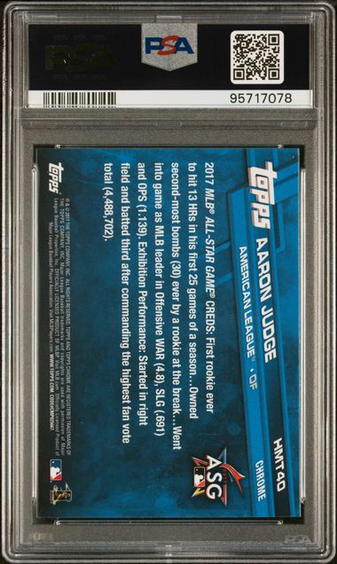 Graded 2017 Topps Chrome Aaron Judge #HMT40 Update Rookie RC Baseball Card PSA 9 Mint