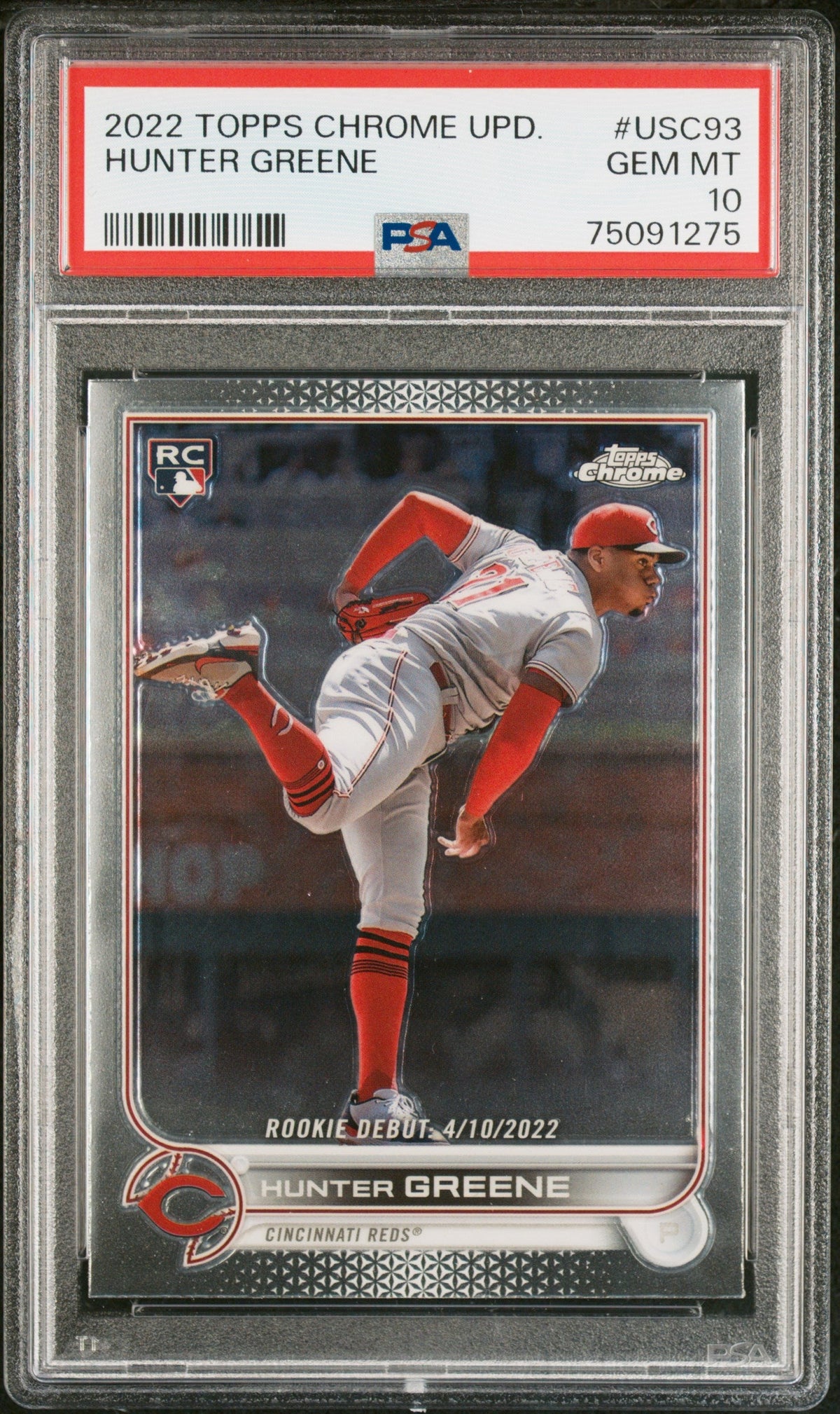 Graded 2022 Topps Chrome Update Hunter Greene #USC93 Rookie RC Baseball Card PSA 10 Gem Mint
