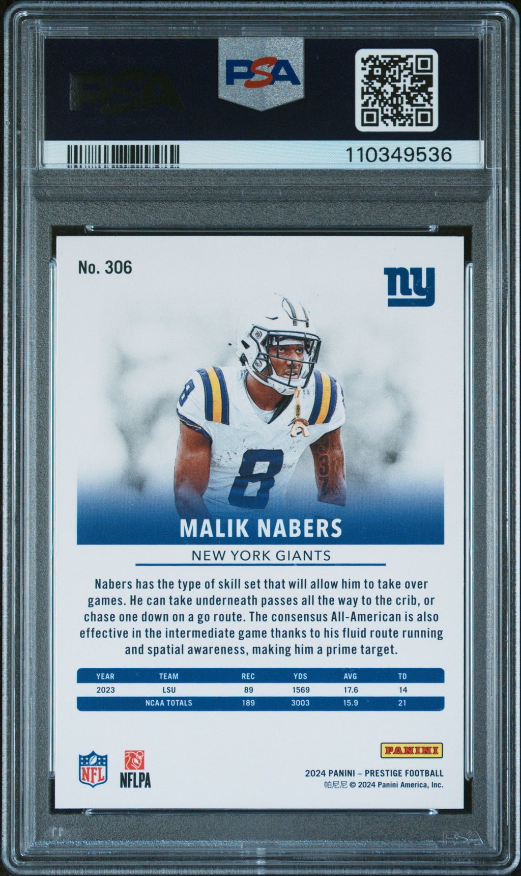 Graded 2024 Panini Prestige Malik Nabers #306 Hyper Xtra Points Rookie RC Football Card PSA 10 Gem Mint