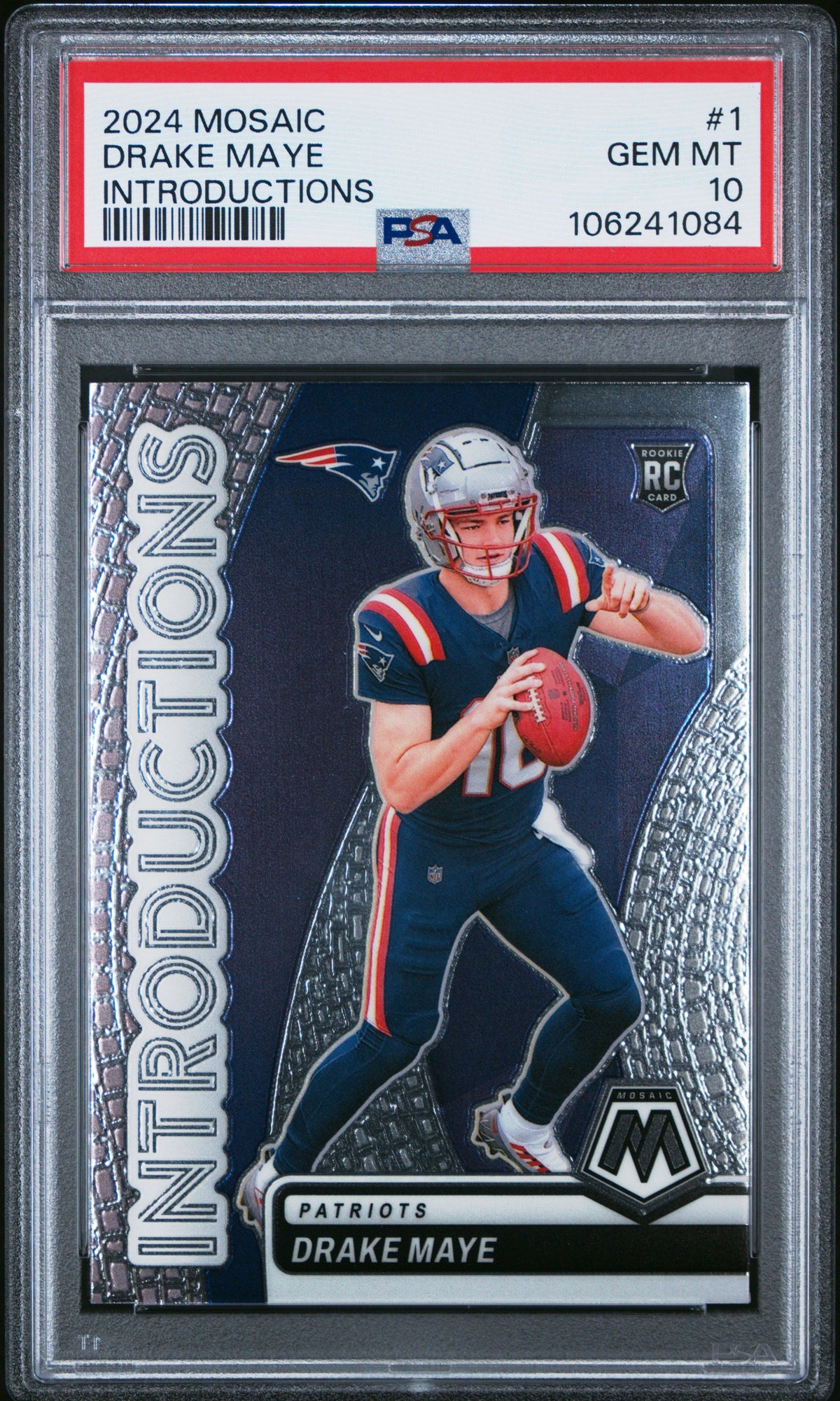 Graded 2024 Panini Mosaic Drake Maye #1 Introductions Rookie RC Football Card PSA 10 Gem Mint