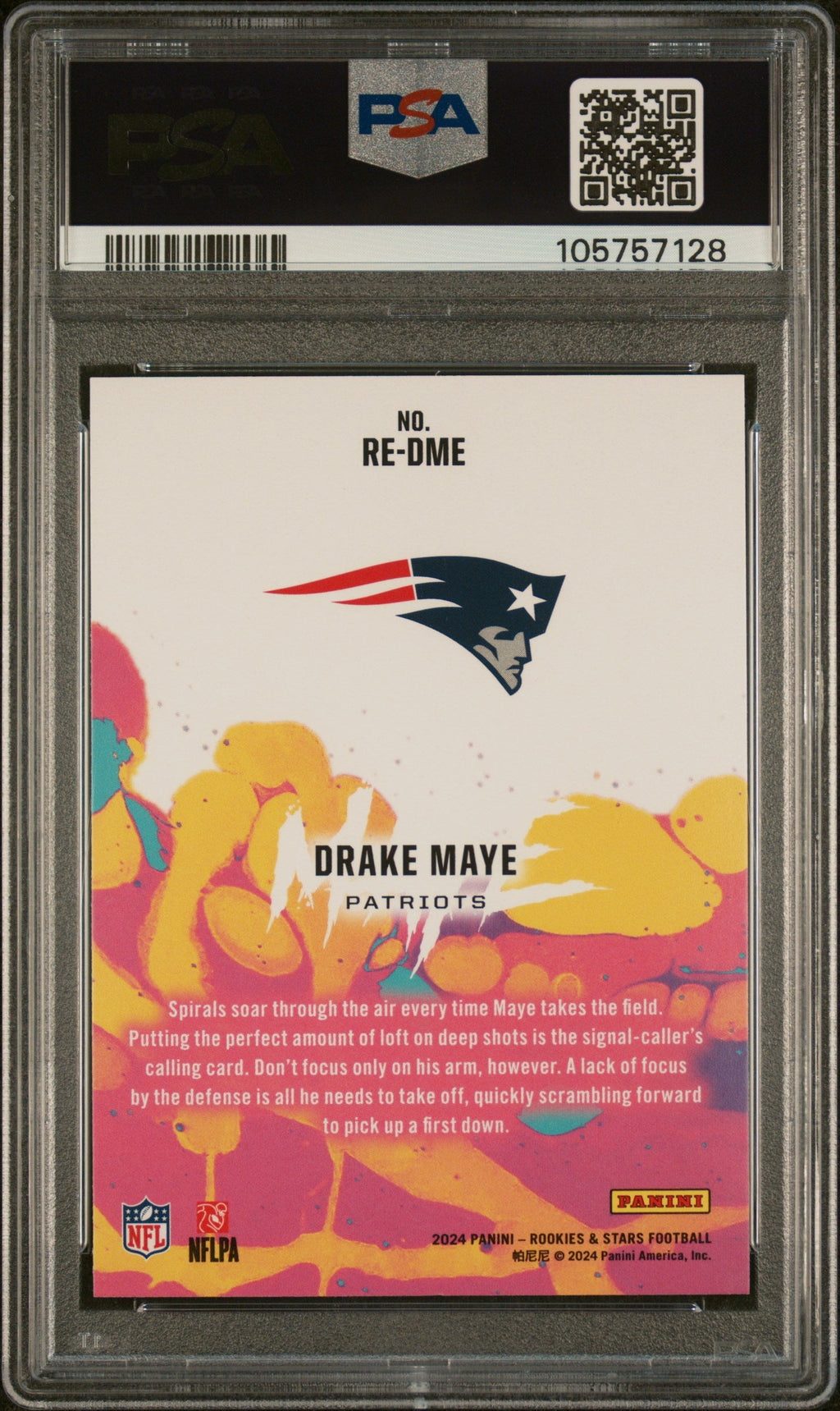 Graded 2024 Panini Rookies & Stars Drake Maye #REDME Rookie Exclusive Rookie RC Football Card PSA 10 Gem Mint