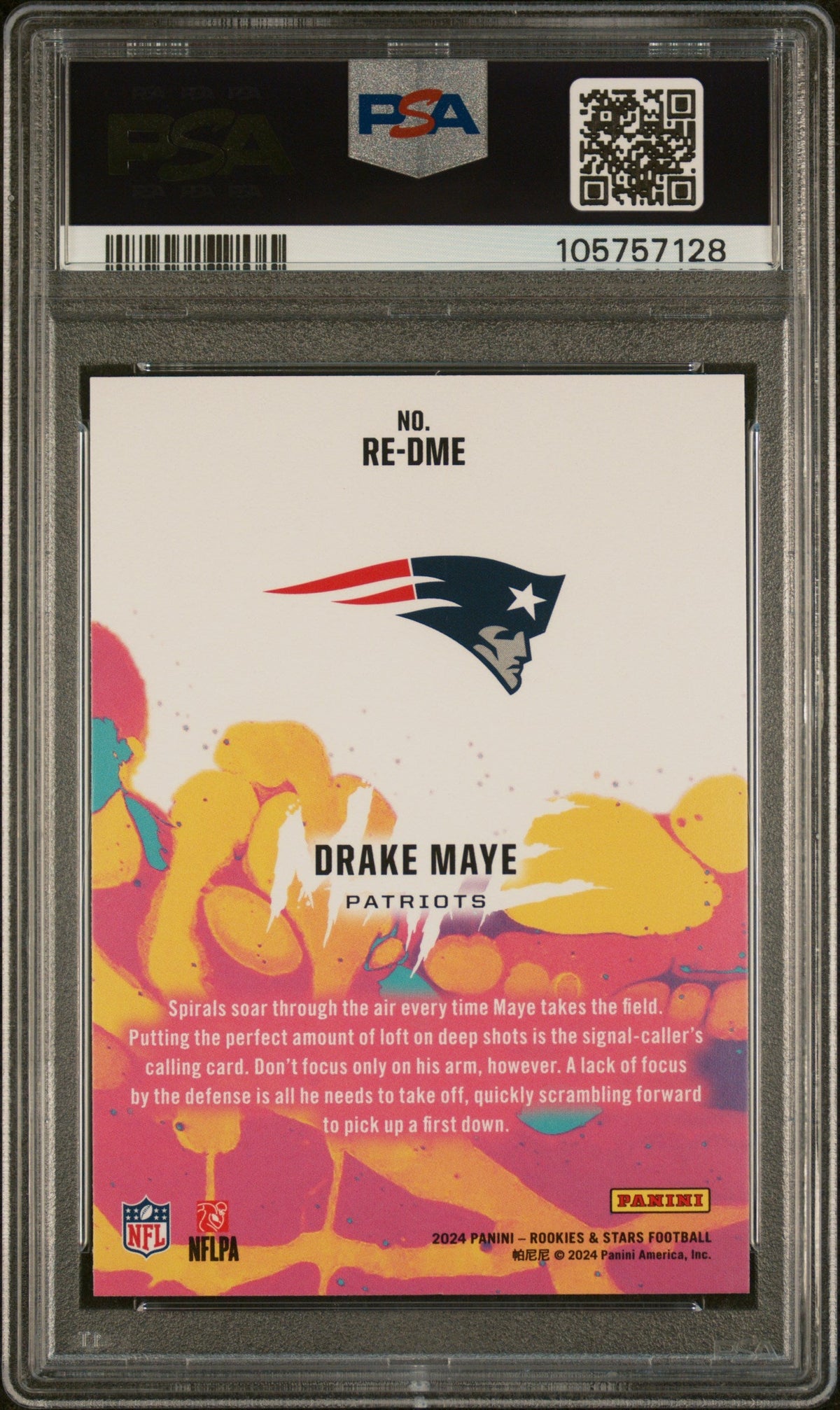 Graded 2024 Panini Rookies & Stars Drake Maye #REDME Rookie Exclusive Rookie RC Football Card PSA 10 Gem Mint