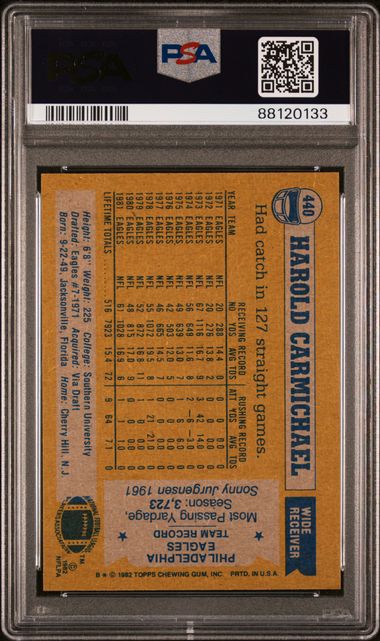 Graded 1982 Topps Harold Carmichael #440 Football Card PSA 10 Gem Mint