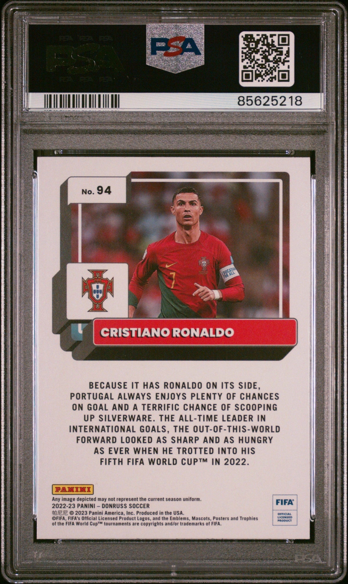 Graded 2022 Donruss FIFA Cristiano Ronaldo #94 Silver Soccer Card PSA 10 Gem Mint
