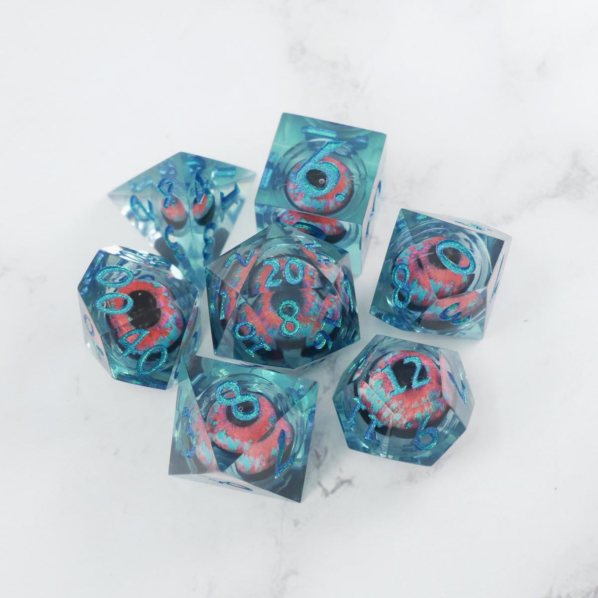 Cthulhu's Eye |  7 Piece Moving Eye DnD Dice Set | Acrylic RPG Gaming Dice