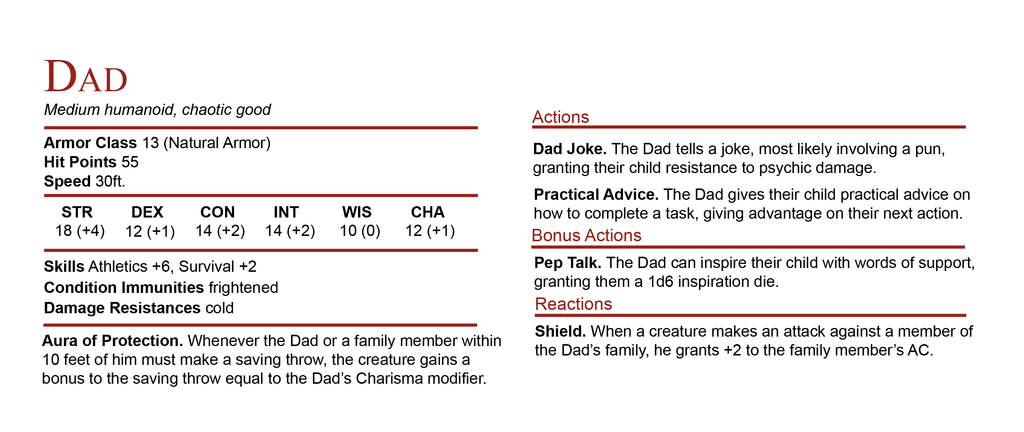 D&D Dad Mug with Stat Block
