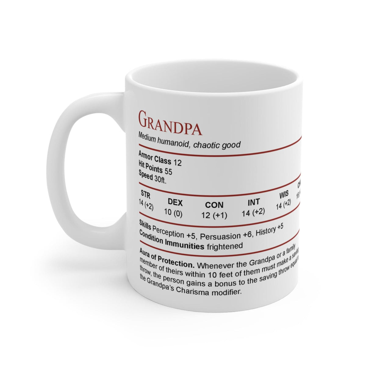 D&D Grandpa Stat Block Mug