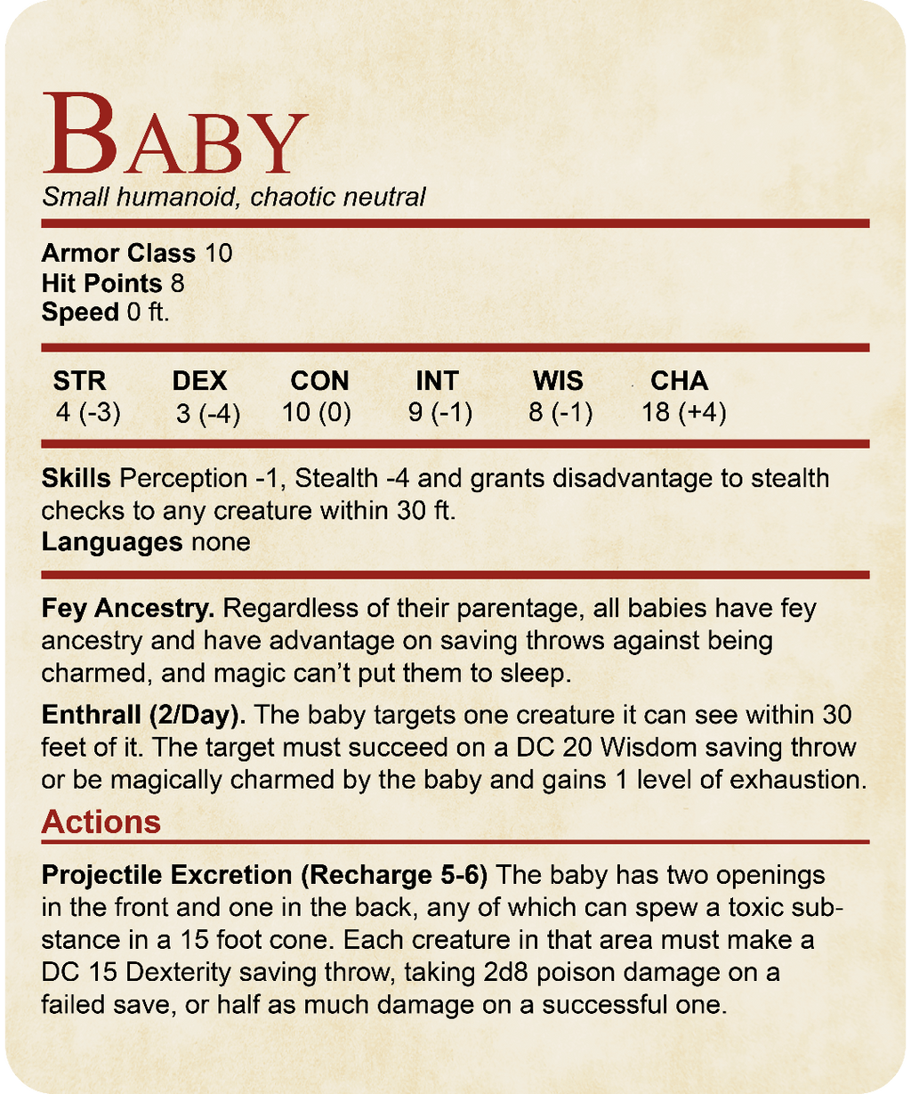 D&D Onesie Baby Stat Block