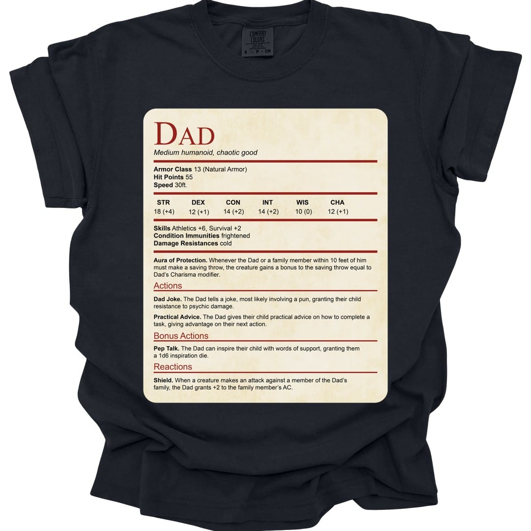 D&D Dad Shirt With Stat Block - Comfort Colors