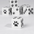 White Cat Paw Dice Opaque w/Black Paw Prints 16mm d6 Dice (sold per die)