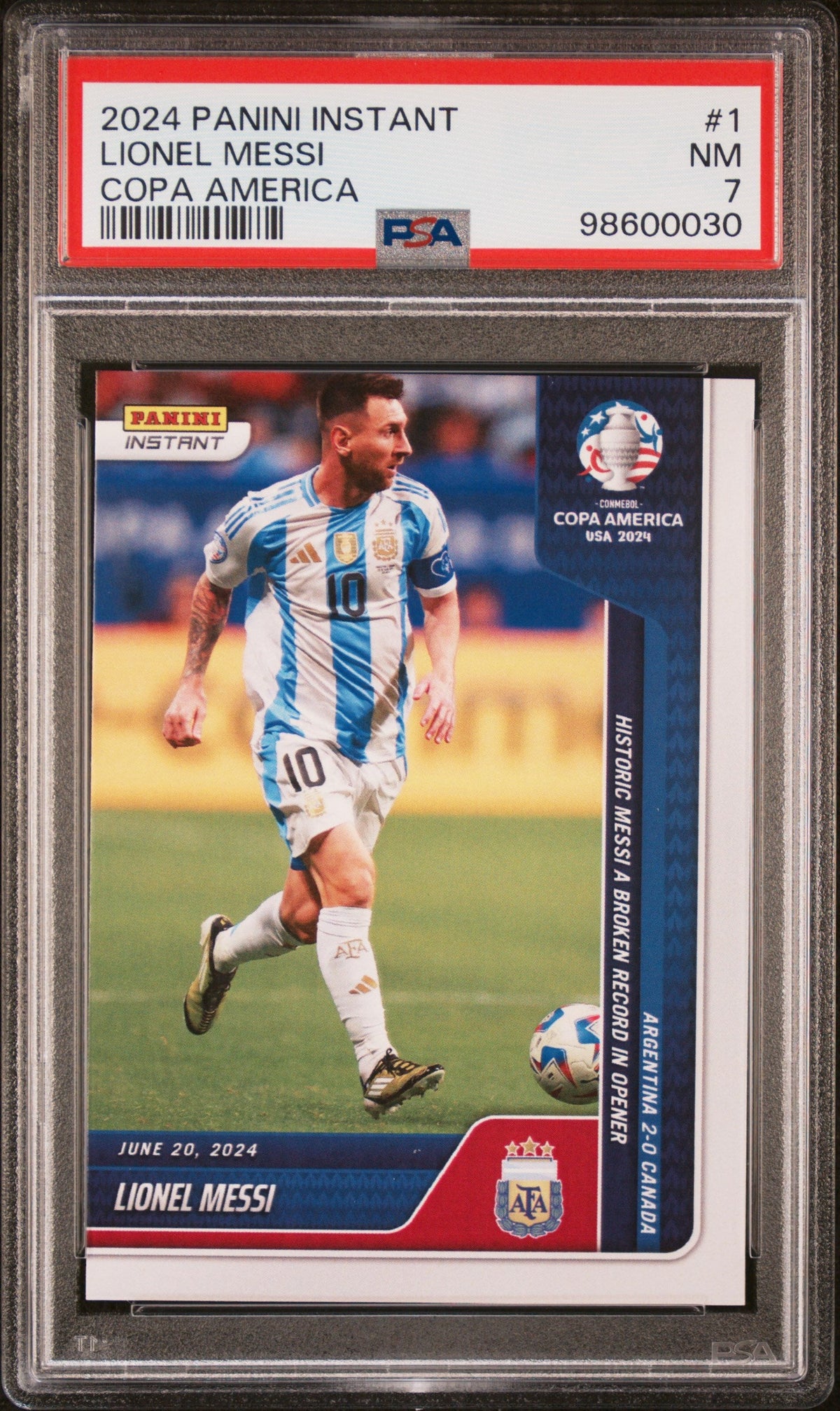 Graded 2024 Panini Instant Lionel Messi #1 Copa America Soccer Card PSA 7 Near Mint