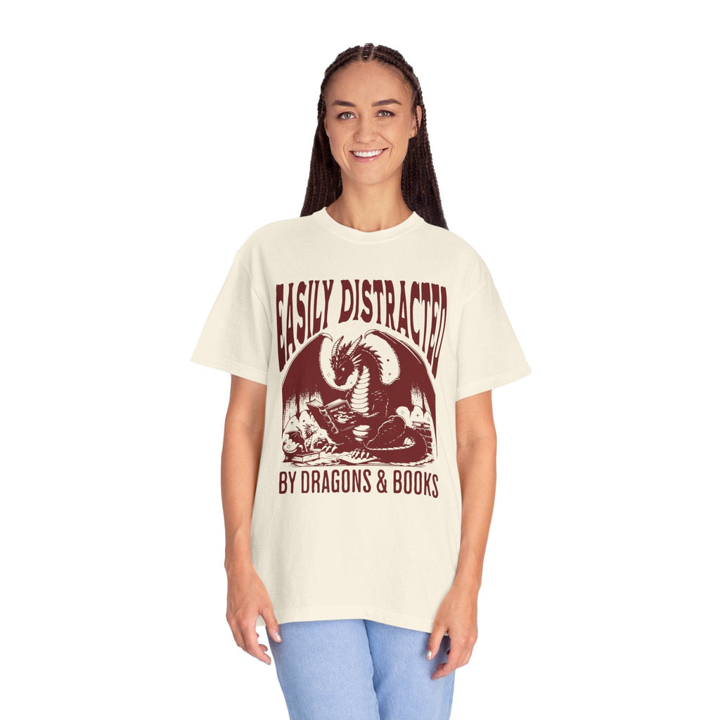 Easily Distracted by Books & Dragons Shirt - Comfort Colors
