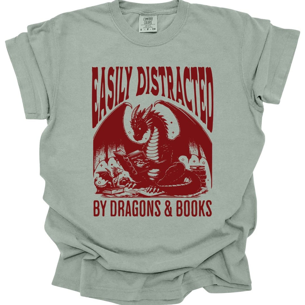 Easily Distracted by Books & Dragons Shirt - Comfort Colors