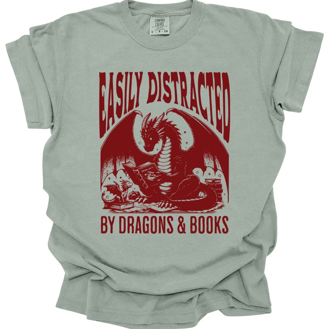 Easily Distracted by Books & Dragons Shirt - Comfort Colors