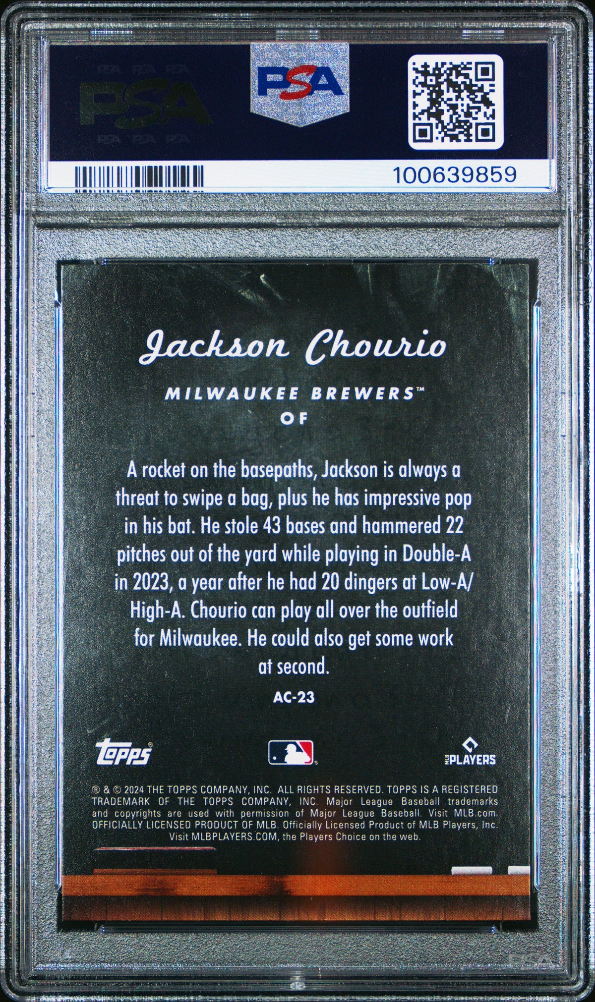 Graded 2024 Topps Update Jackson Chourio #AC23 All Class Rookie RC Baseball Card PSA 10 Gem Mint