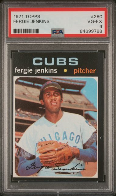 Graded 1971 Topps Fergie Jenkins #280 Baseball Card PSA 4 VG-EX
