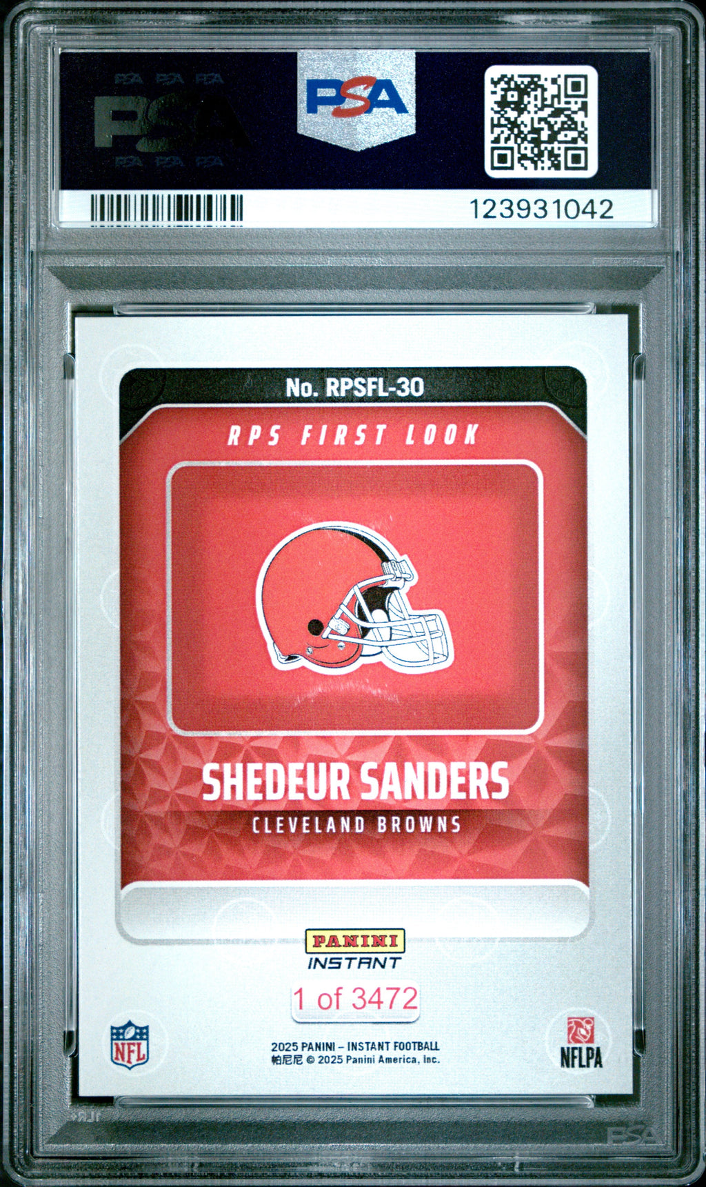 Graded 2025 Panini Instant Shedeur Sanders #RPSFL30 RPS First Look Rookie RC Football Card PSA 9 Mint