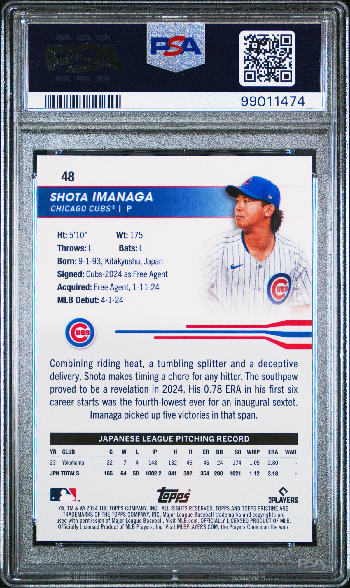 Graded 2024 Topps Pristine Shota Imanaga #48 Rookie RC Baseball Card PSA 10 Gem Mint