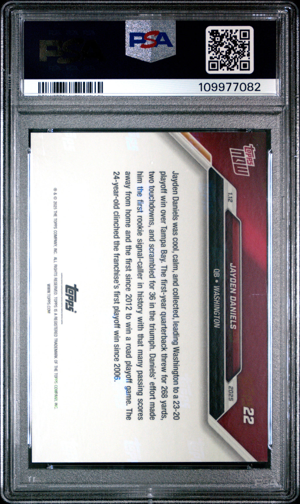 Graded 2024 Topps Now Jayden Daniels #22 Rookie RC Football Card PSA 8 Near Mint